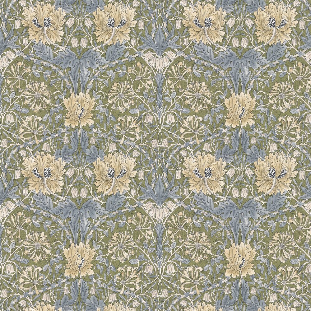 Pure Honeysuckle & Tulip Wallpaper - Olive / Woad - 217387 - Morris Wallpaper WD - Premier Wallcovering