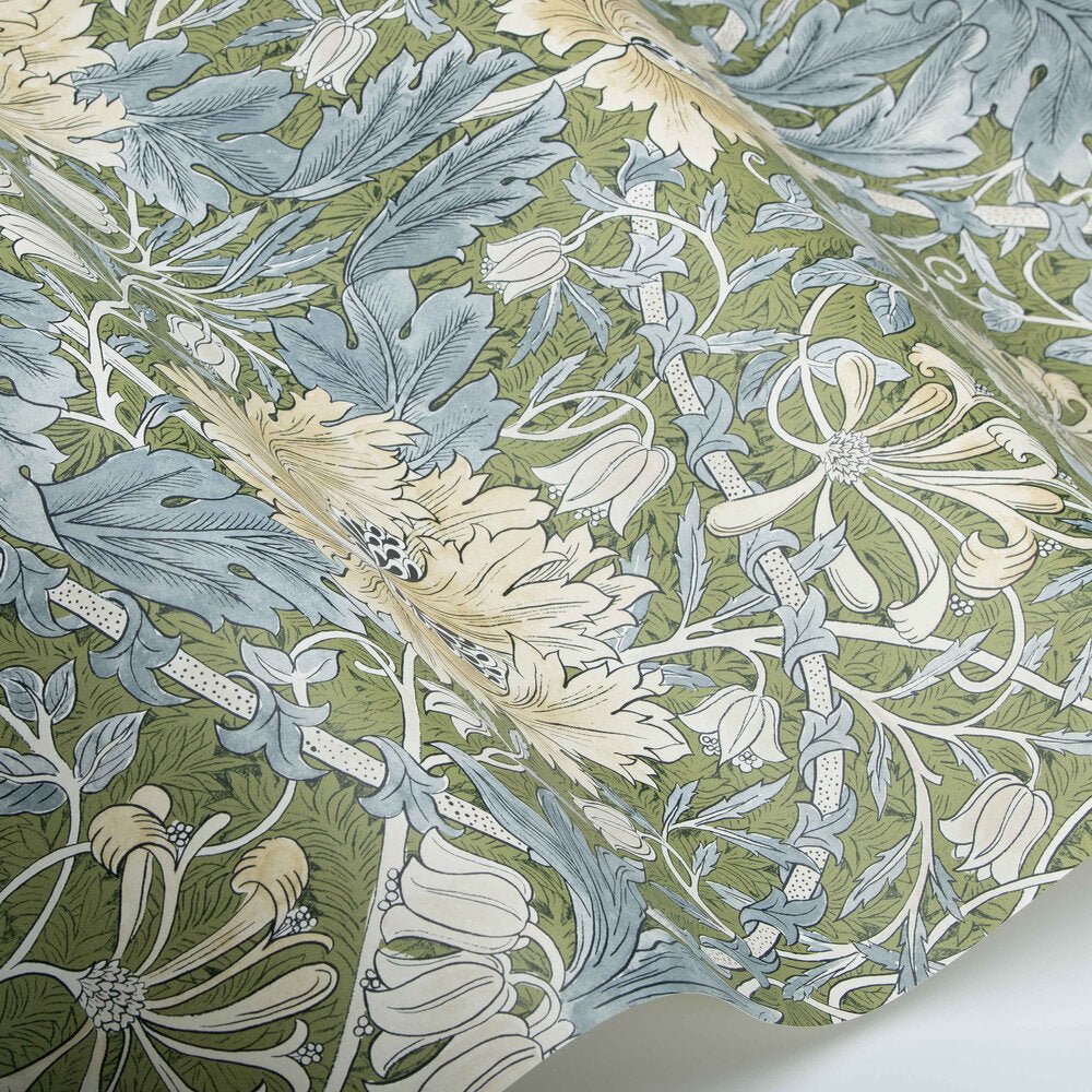 Pure Honeysuckle & Tulip Wallpaper - Olive / Woad - 217387 - Morris Wallpaper WD - Premier Wallcovering