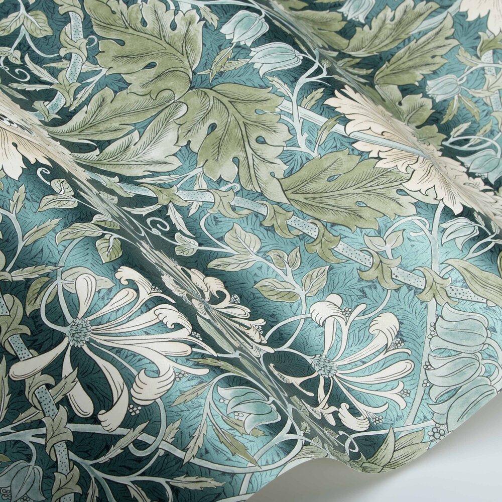 Pure Honeysuckle & Tulip Wallpaper - Peacock - 217385 - Morris Wallpaper WD - Premier Wallcovering