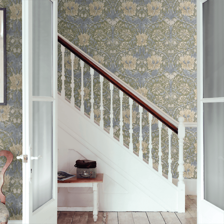 Pure Honeysuckle & Tulip Wallpaper - Olive / Woad - 217387 - Morris Wallpaper WD - Premier Wallcovering