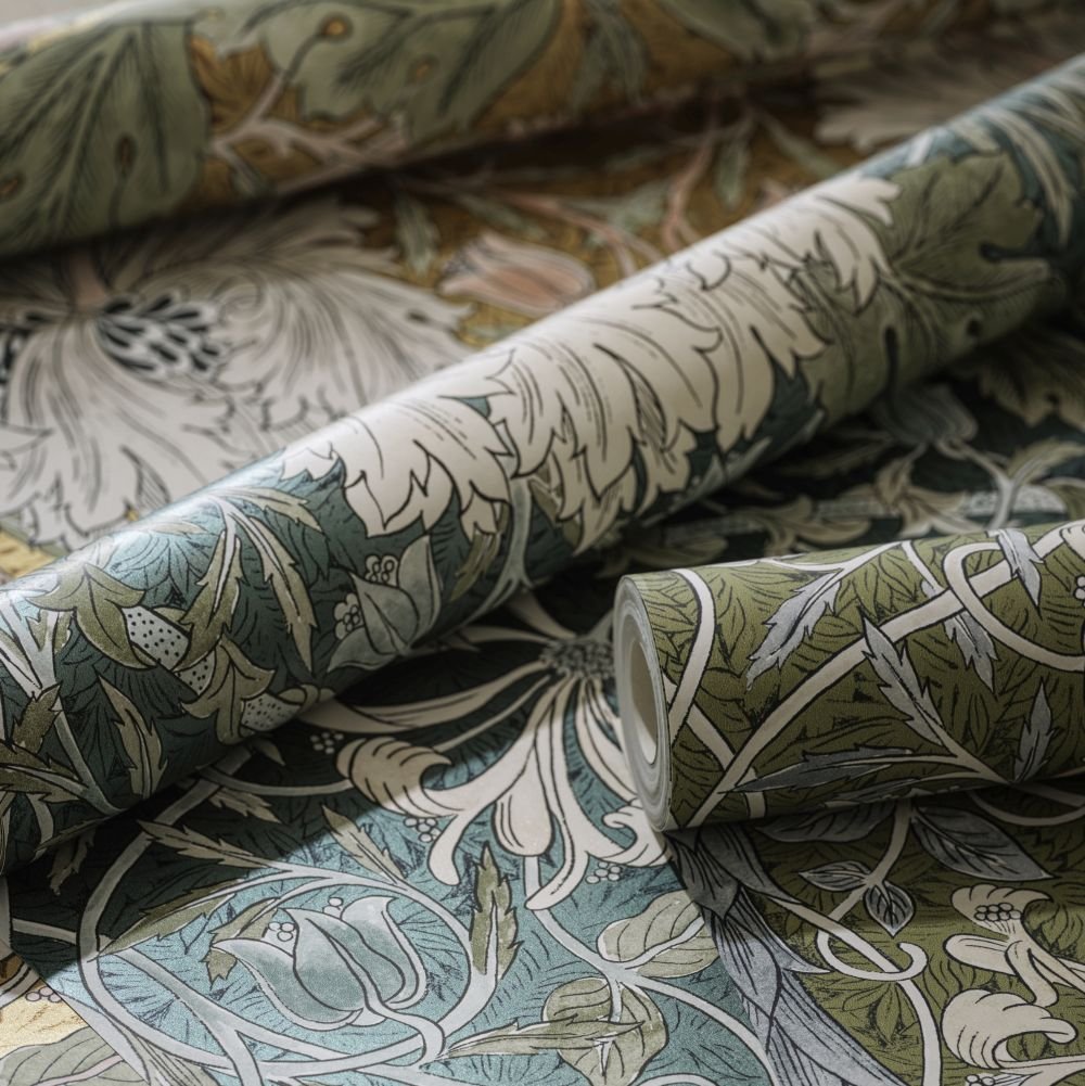 Pure Honeysuckle & Tulip Wallpaper - Peacock - 217385 - Morris Wallpaper WD - Premier Wallcovering