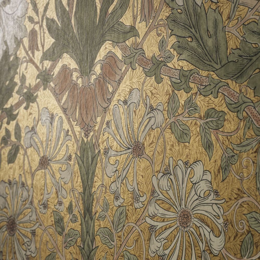Pure Honeysuckle & Tulip Wallpaper - Gold - 217384 - Morris Wallpaper WD - Premier Wallcovering
