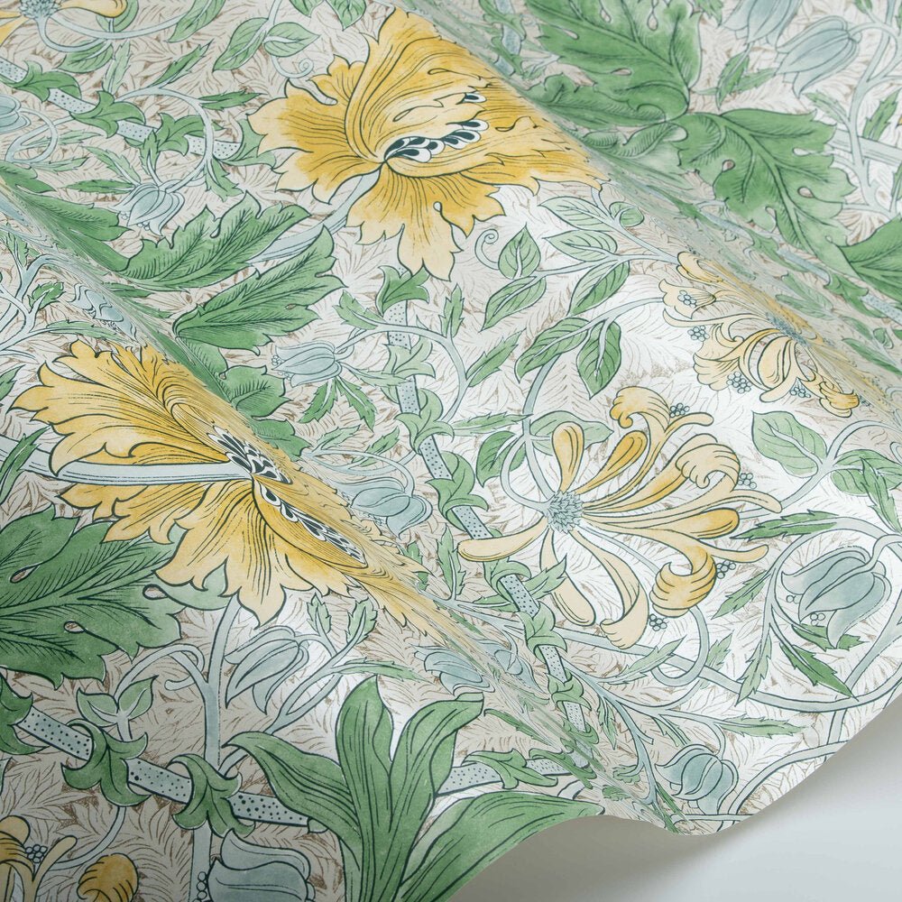 Pure Honeysuckle & Tulip Wallpaper - Sunflower / Thyme - 217386 - Morris Wallpaper WD - Premier Wallcovering