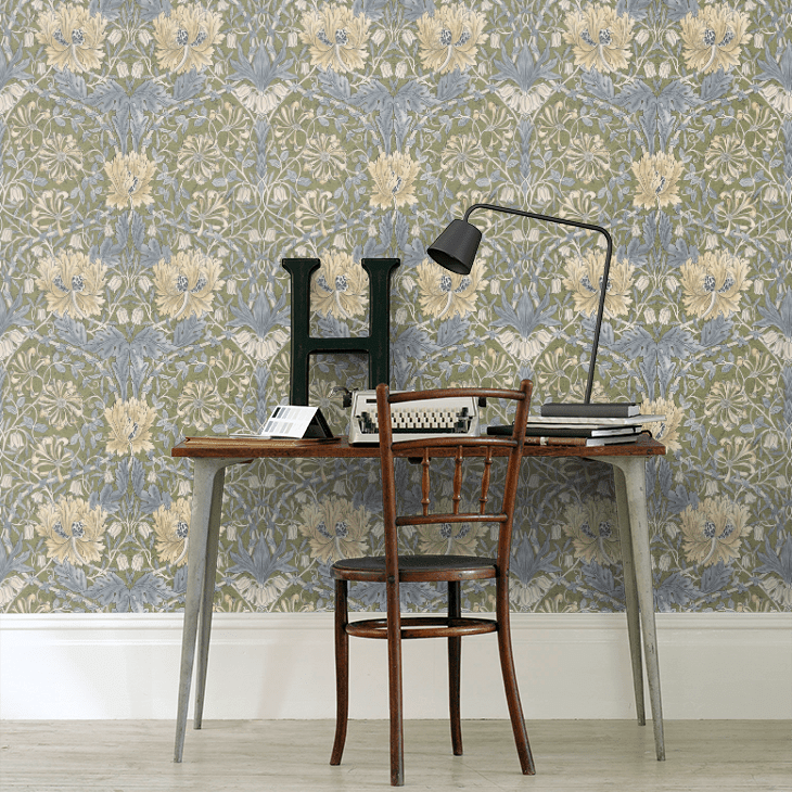 Pure Honeysuckle & Tulip Wallpaper - Olive / Woad - 217387 - Morris Wallpaper WD - Premier Wallcovering