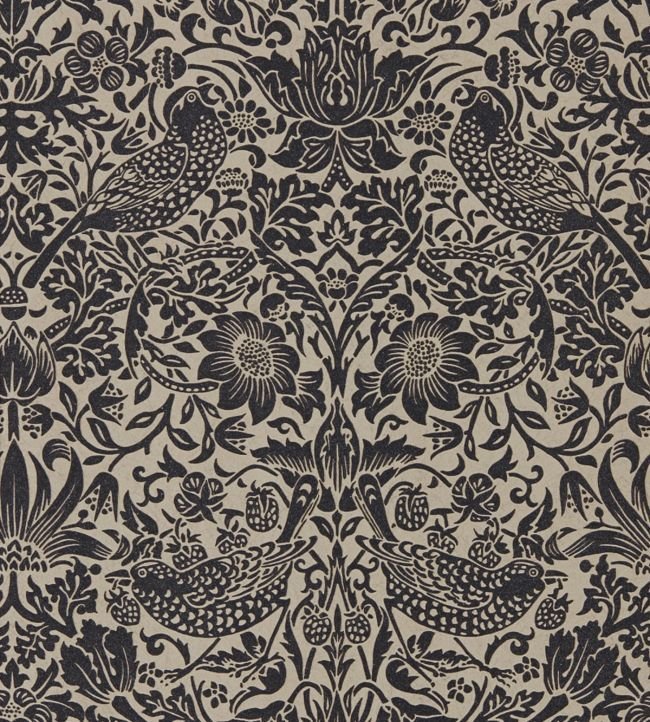 Pure Strawberry Thief Wallpaper - Gilver/Graphite - 216018 - Morris & Co - Premier Wallcovering