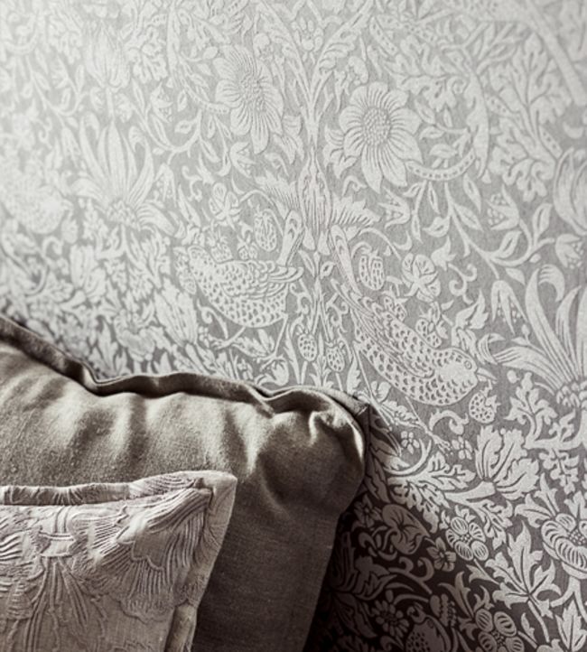 Pure Strawberry Thief Wallpaper - Silver/Stone - 216017 - Morris & Co - Premier Wallcovering
