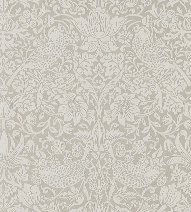 Pure Strawberry Thief Wallpaper - Silver/Stone - 216017 - Morris & Co - Premier Wallcovering