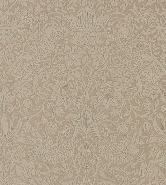 Pure Strawberry Thief Wallpaper - Taupe/Gilver - 216019 - Morris & Co - Premier Wallcovering