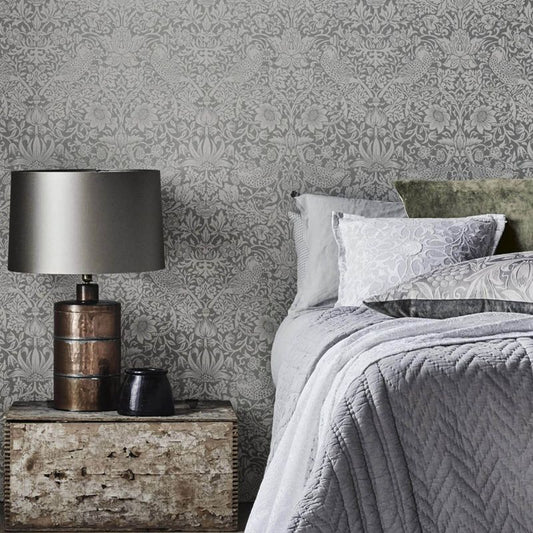 Pure Strawberry Thief Wallpaper - Silver/Stone - 216017 - Morris & Co - Premier Wallcovering