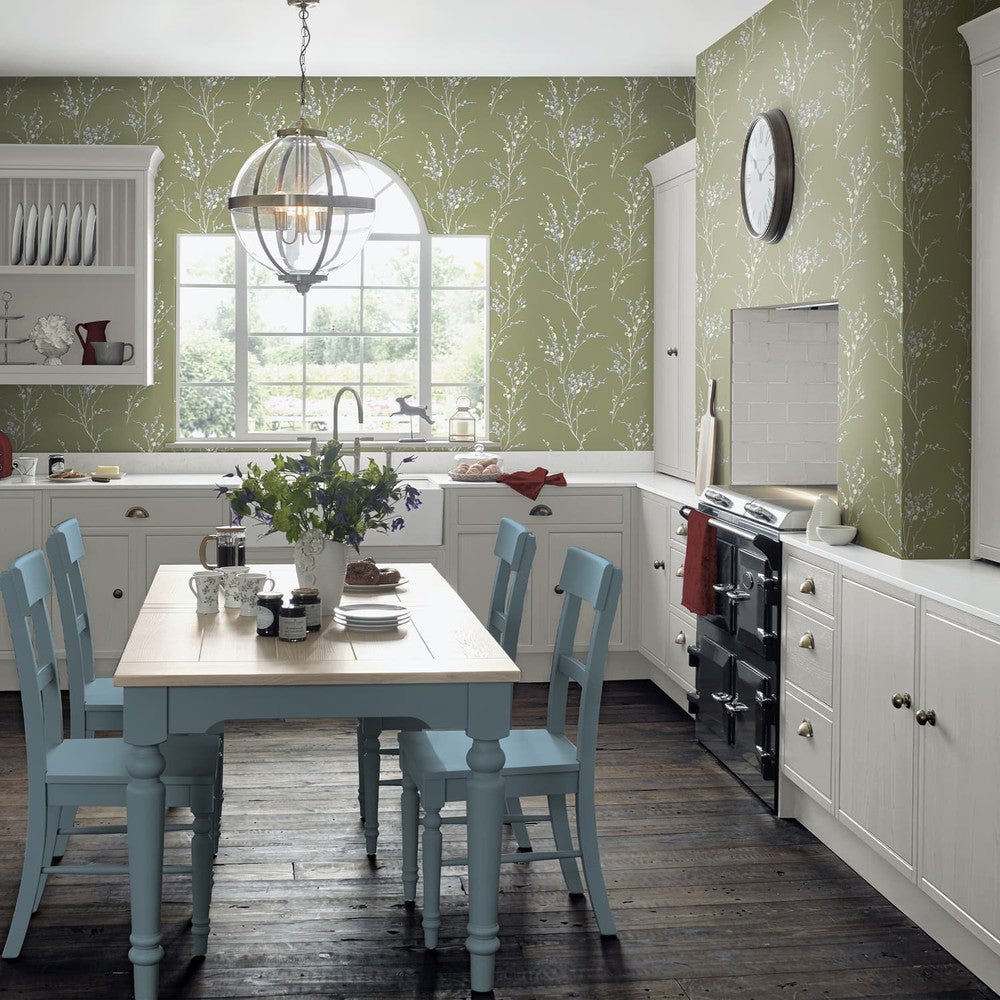 Pussy Willow Wallpaper - Moss Green - Laura Ashley - 121074 - Premier Wallcovering