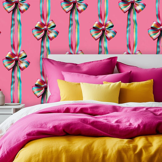 Put a Bow on it Wallpaper - Candy Pink - Lust Home - LH900600 - Premier Wallcovering