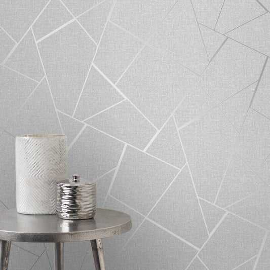 Quartz Fractal Glitter Metallic Wallpaper - Silver - Fine Décor - FD42280 - Premier Wallcovering
