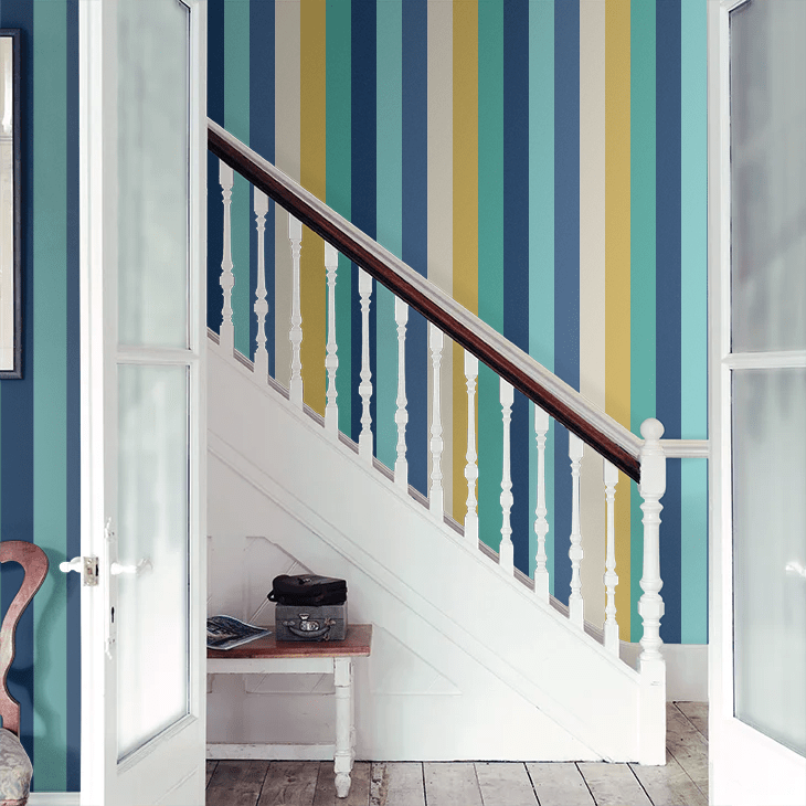 Rainbow Bloc Wallpaper - Cobalt Mix - Ohpopsi - STR50119W - Premier Wallcovering