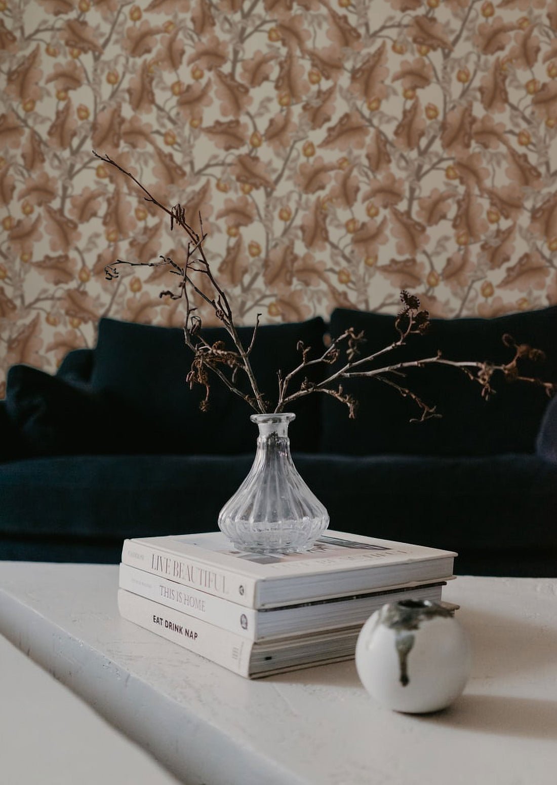 Ranunculus Floral Wallpaper - Brown & Cream - Summer Gray - Premier Wallcovering