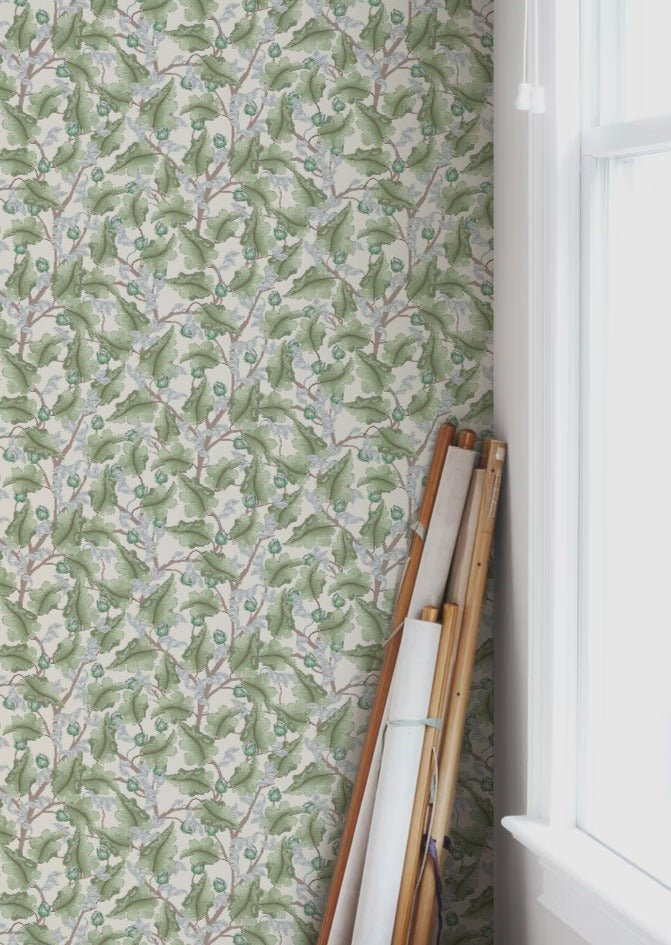 Ranunculus Floral Wallpaper - Cream & Green - Summer Gray - Premier Wallcovering