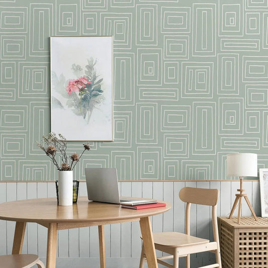 Rectangle Geo Wallpaper - Aloe Green - NextWall - NW56604 - Premier Wallcovering