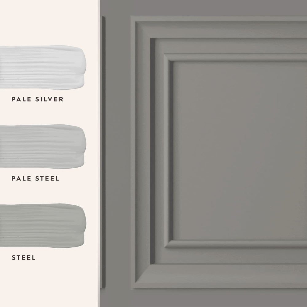 Redbrook Wood Panel Wallpaper - Pale Steel - Laura Ashley - 114907 - Premier Wallcovering
