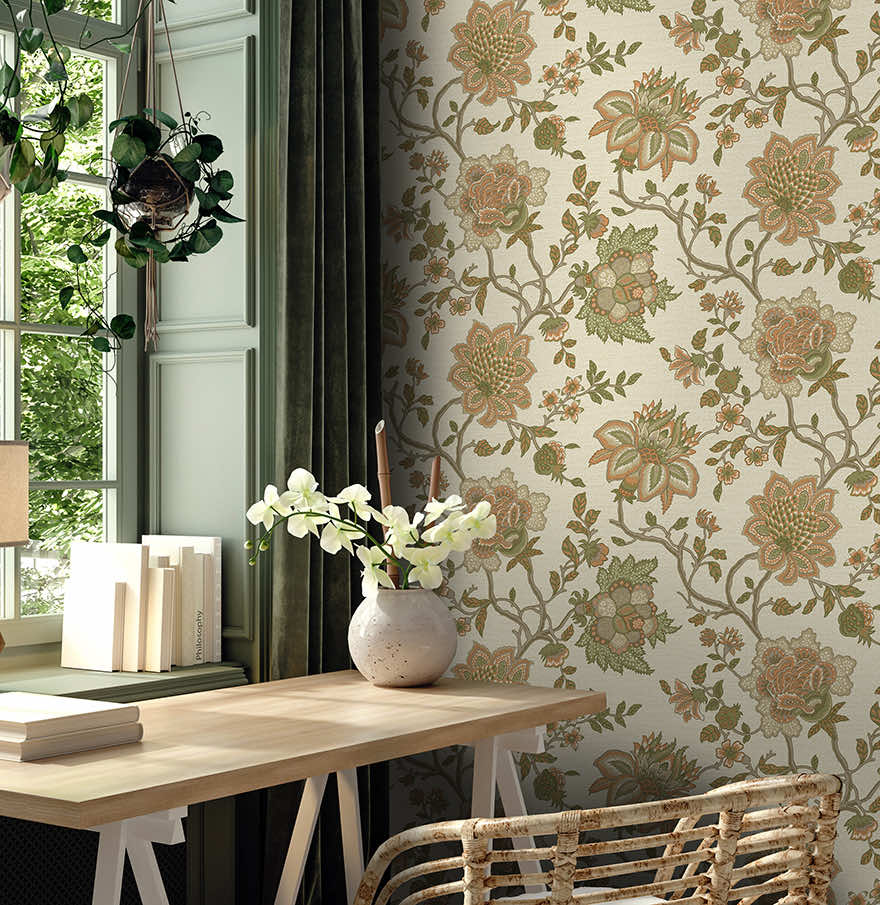 Regan Wallpaper - Orange/Sage - Holden Décor - 91611 - Premier Wallcovering