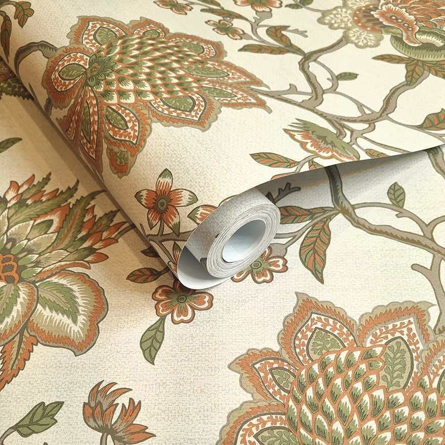 Regan Wallpaper - Orange/Sage - Holden Décor - 91611 - Premier Wallcovering