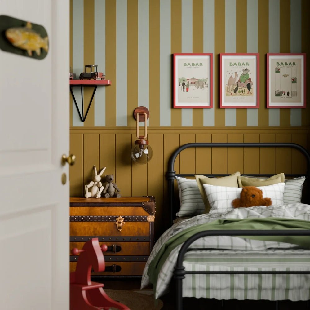 Regent Stripe Wallpaper - Mustard and Warm Grey - LAN100233 - Lucie Annabel - Premier Wallcovering
