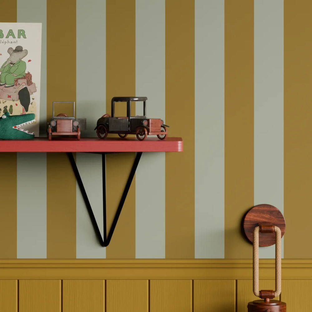 Regent Stripe Wallpaper - Mustard and Warm Grey - LAN100233 - Lucie Annabel - Premier Wallcovering