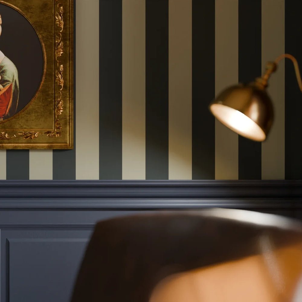 Regent Stripe Wallpaper - Oxford Blue and Warm Grey - LAN100228 - Lucie Annabel - Premier Wallcovering