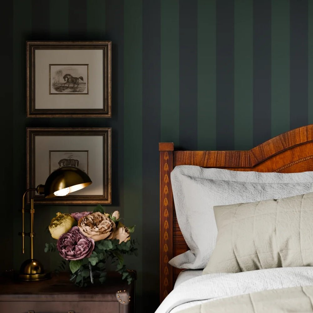 Regent Stripe Wallpaper - Oxford Blue and Pine Green - LAN100230 - Lucie Annabel - Premier Wallcovering