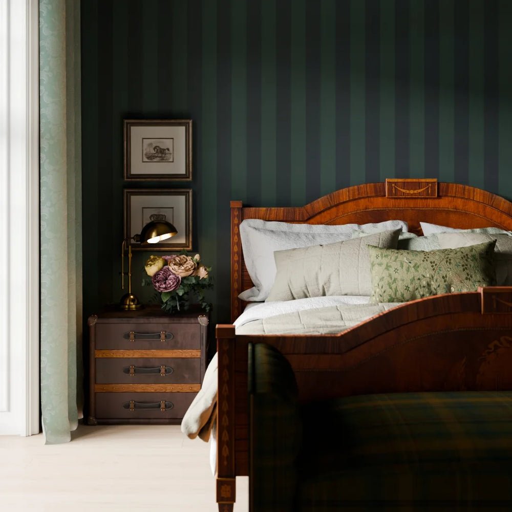 Regent Stripe Wallpaper - Oxford Blue and Pine Green - LAN100230 - Lucie Annabel - Premier Wallcovering