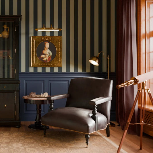 Regent Stripe Wallpaper - Oxford Blue and Warm Grey - LAN100228 - Lucie Annabel - Premier Wallcovering