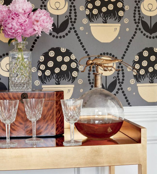 Rene Wallpaper - Metallic Gold on Charcoal - Thibaut - T2957 - Premier Wallcovering