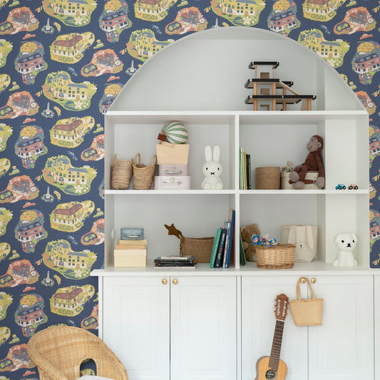 Resan Staden Town Wallpaper - Navy - Galerie - Resan - 29010 - Premier Wallcovering