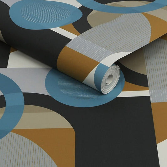 Retro Shapes Geo Wallpaper - Blue - Next - 118280 - Premier Wallcovering
