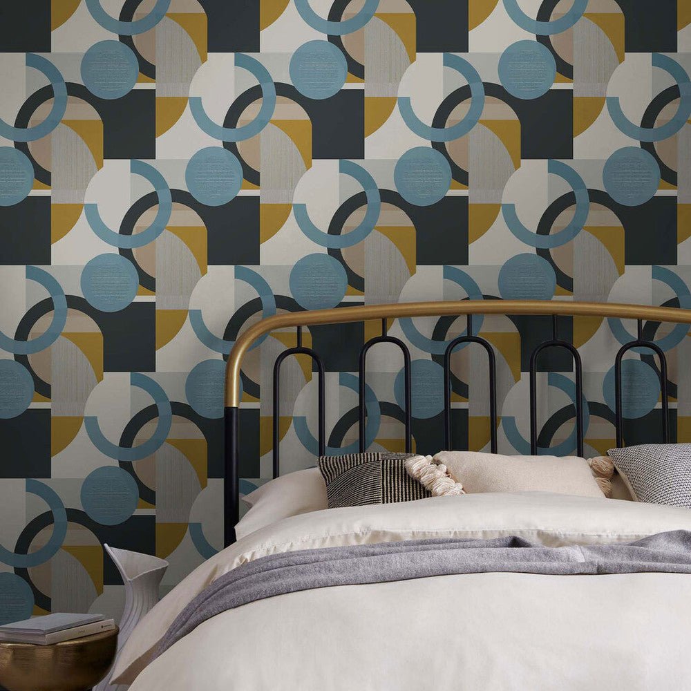 Retro Shapes Geo Wallpaper - Blue - Next - 118280 - Premier Wallcovering