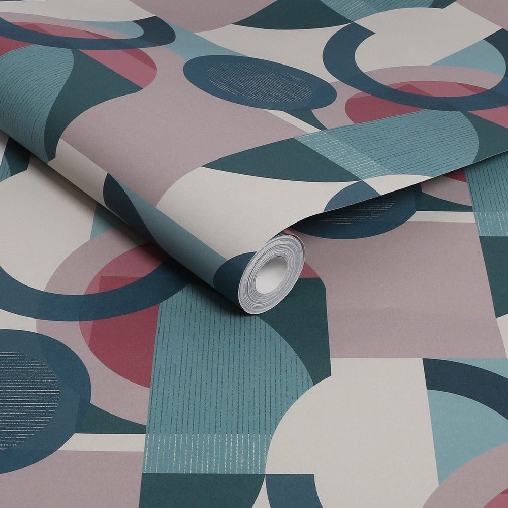 Retro Shapes Geo Wallpaper - Teal - Next - 120210 - Premier Wallcovering