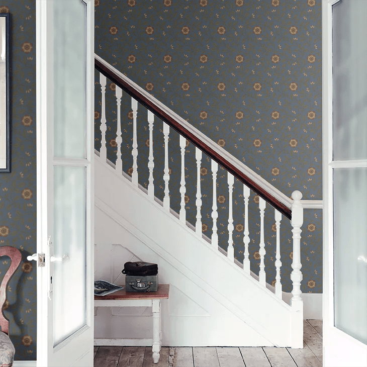 Richmond Green Wallpaper - Revival Blue - Little Greene - 0251RGREVIB - Premier Wallcovering