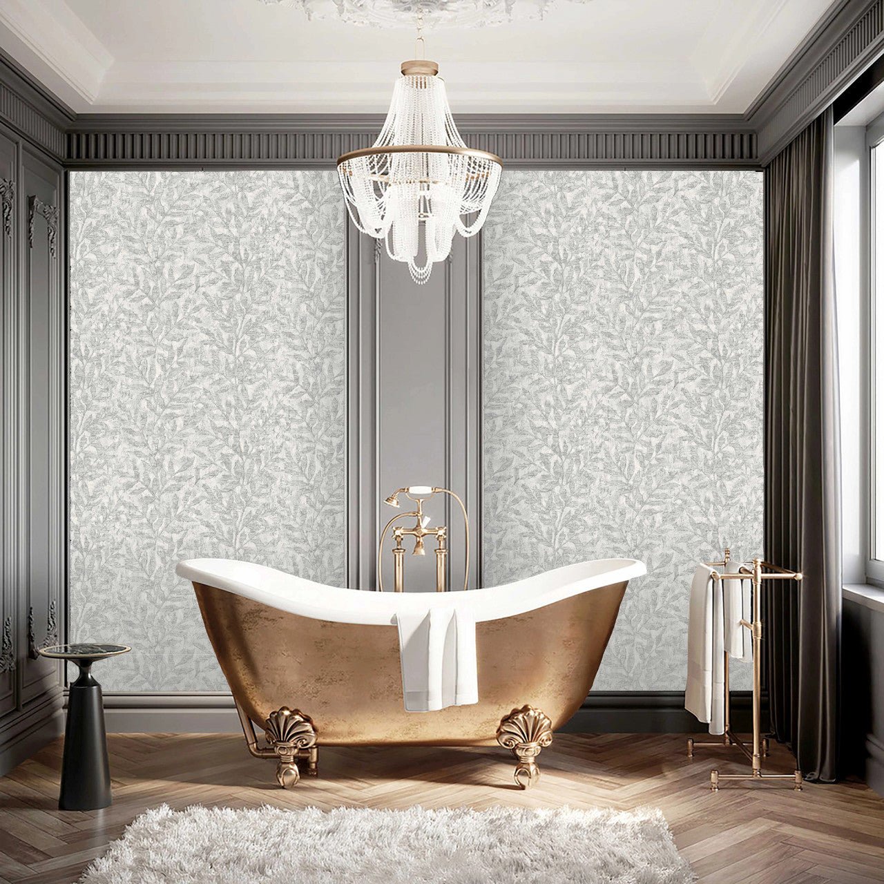 Richmond Leaf Wallpaper - Grey - Rasch - 315011 - Premier Wallcovering