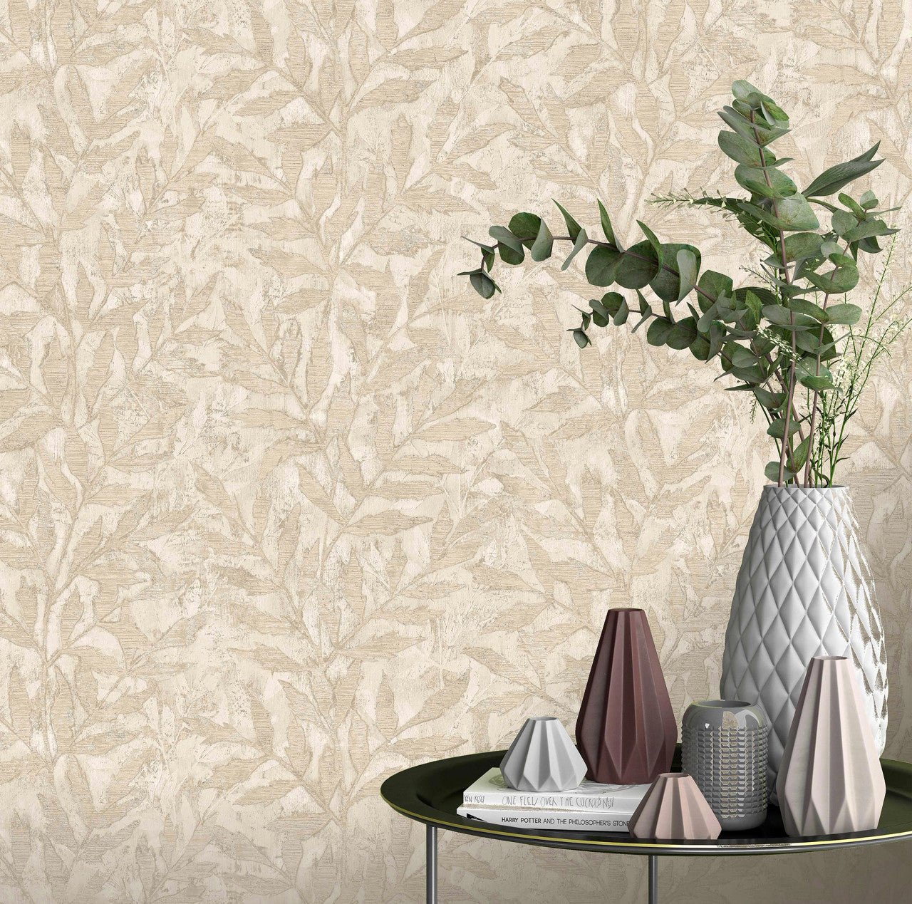 Richmond Leaf Wallpaper - Beige - Rasch - 315028 - Premier Wallcovering