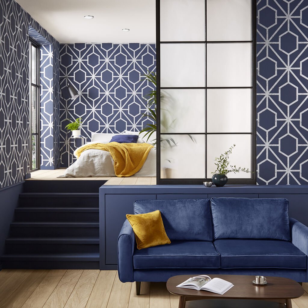 Rinku Wallpaper - Navy & Silver - Graham & Brown - 112200 - Premier Wallcovering