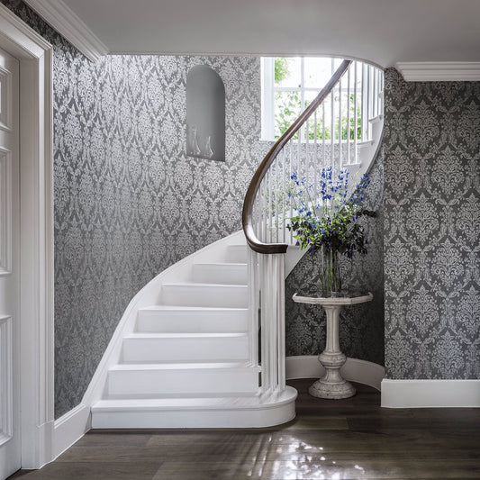 Riverside Damask Wallpaper - Dove/Silver - Sanderson - DWAP216289 - Premier Wallcovering