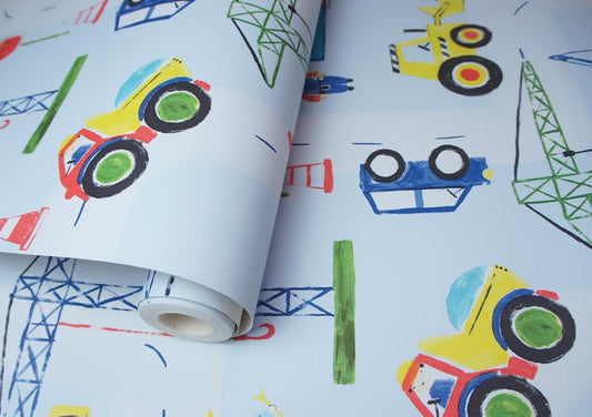 Roadworks Wallpaper - Ahead Blue - Holden Décor - 11051 - Premier Wallcovering