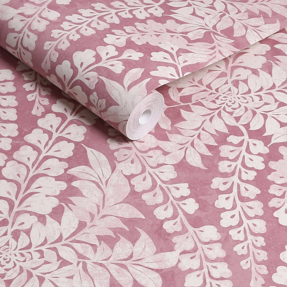 Roaming Leaf Wallpaper - Raspberry - Next - 122879 - Premier Wallcovering