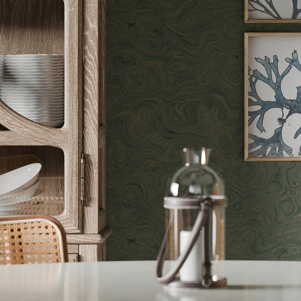 Rockpool Marble Wallpaper - Rustic Green - LAN100320 - Lucie Annabel - Premier Wallcovering