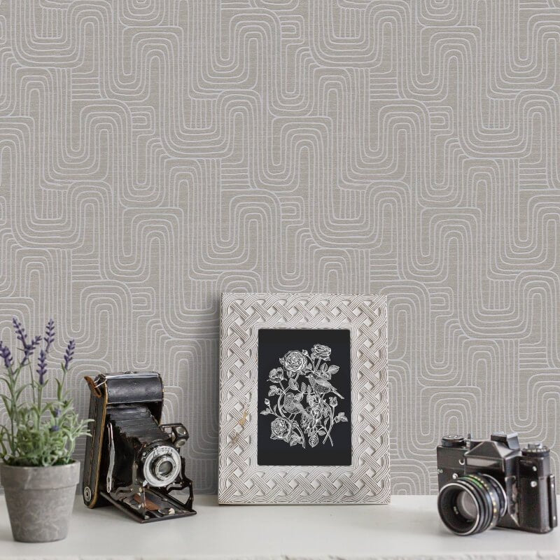 Rondo Curved Lines Metallic Wallpaper - Brown - Erismann - 10461 - 11 - Premier Wallcovering
