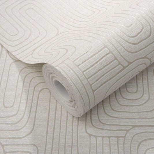 Rondo Curved Lines Metallic Wallpaper - Beige - Erismann - 10461 - 02 - Premier Wallcovering