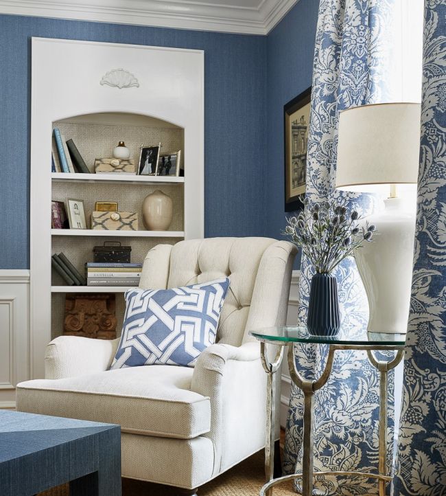 Roscoe Herringbone Wallpaper - Slate Blue - Thibaut - T72626 - Premier Wallcovering