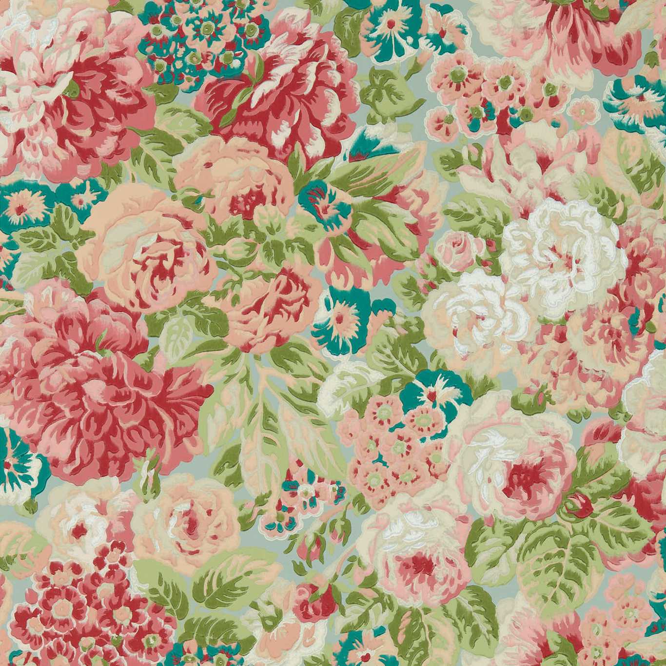 Rose And Peony Wallpaper - Blue Clay/Carmen Lt - DOSW217029 - Sanderson - Premier Wallcovering