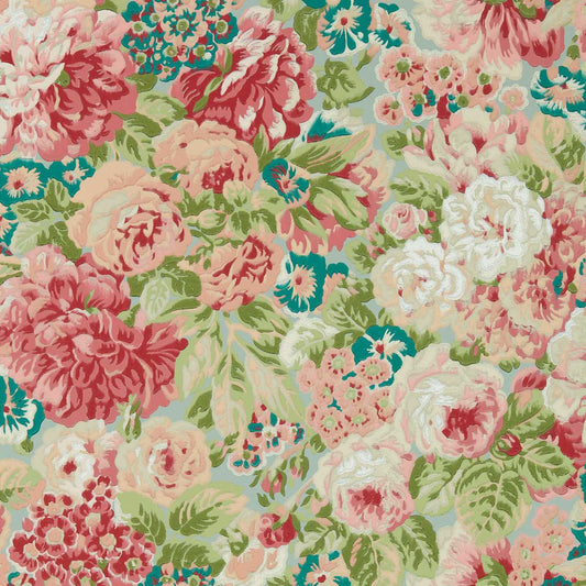 Rose And Peony Wallpaper - Blue Clay/Carmen Lt - DOSW217029 - Sanderson - Premier Wallcovering