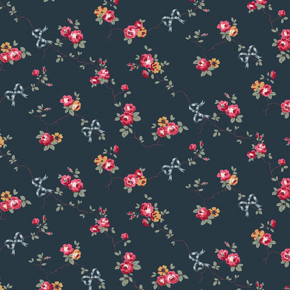 Rose & Bows Wallpaper - Navy - 125512 - Cath Kidston - Premier Wallcovering