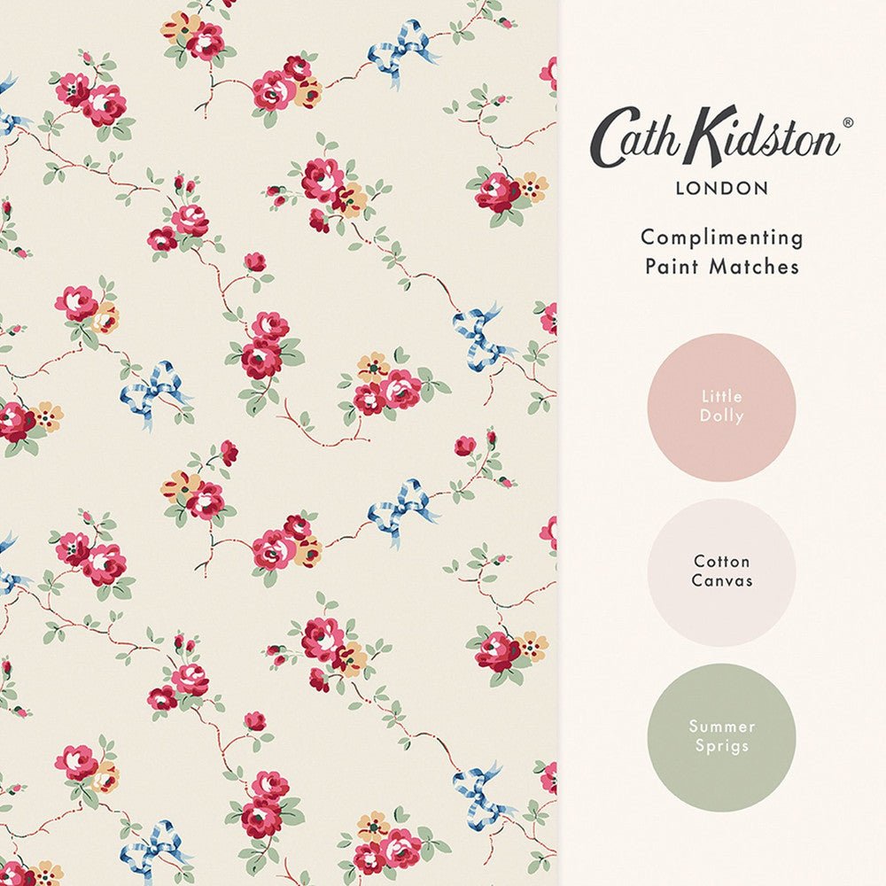 Rose & Bows Wallpaper - Cream - 125511 - Cath Kidston - Premier Wallcovering