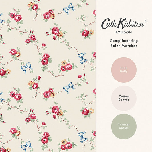 Rose & Bows Wallpaper - Cream - 125511 - Cath Kidston - Premier Wallcovering